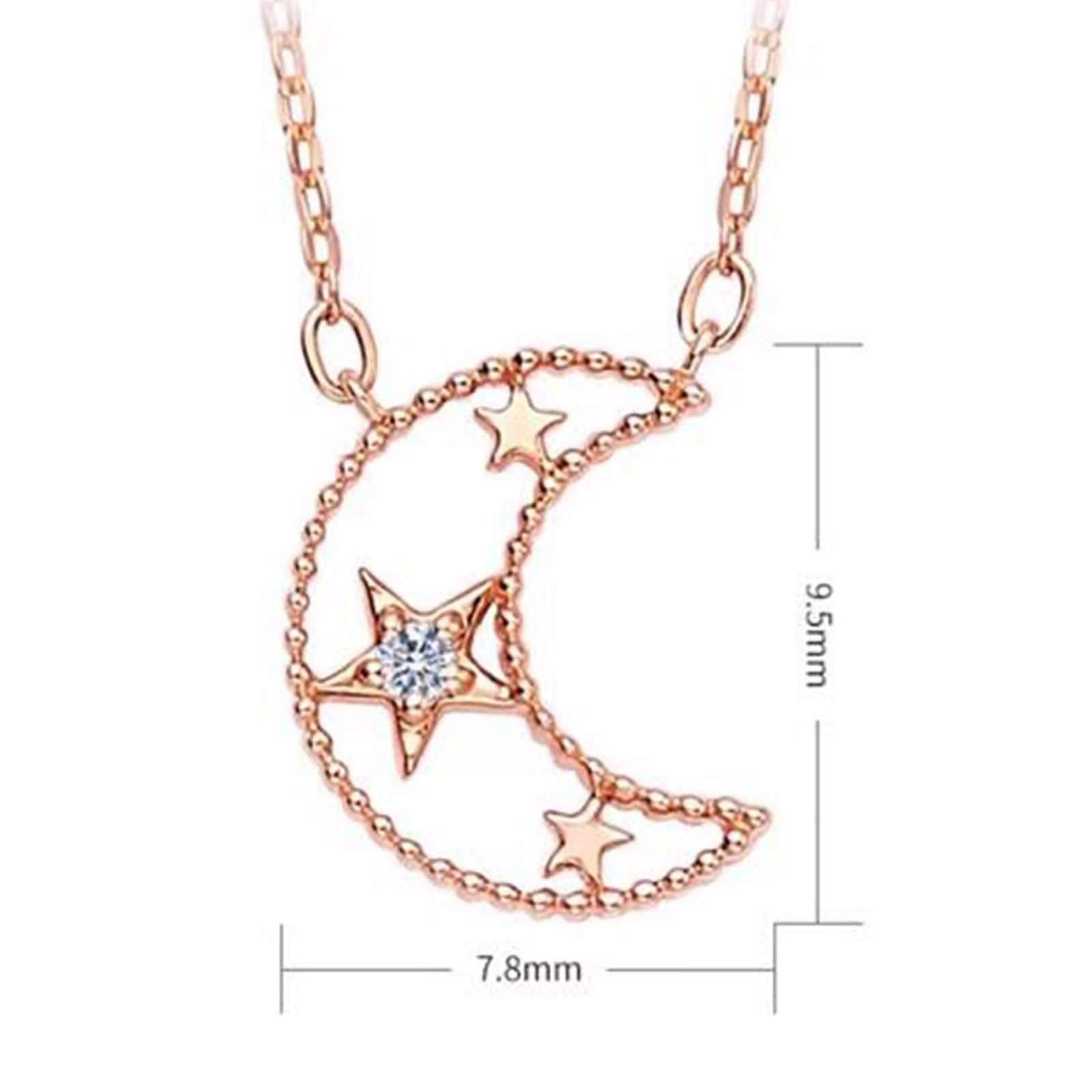 Collar largo con colgante para mujer, luna y estrella de moda con diamante de forma redonda, oro rosa de 9 quilates, 14 y 18 quilates