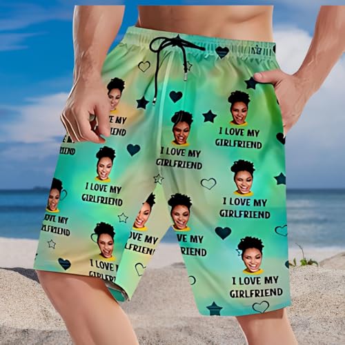 I Love My Wife, Custom Photo Men Beach Shorts, Funny Beach Shorts with Wife's Face, Funny Husband Swimming Trunks, Swim Short for Men, Summer Vacation Gift, Gifts for Husband, Boyfriends White4