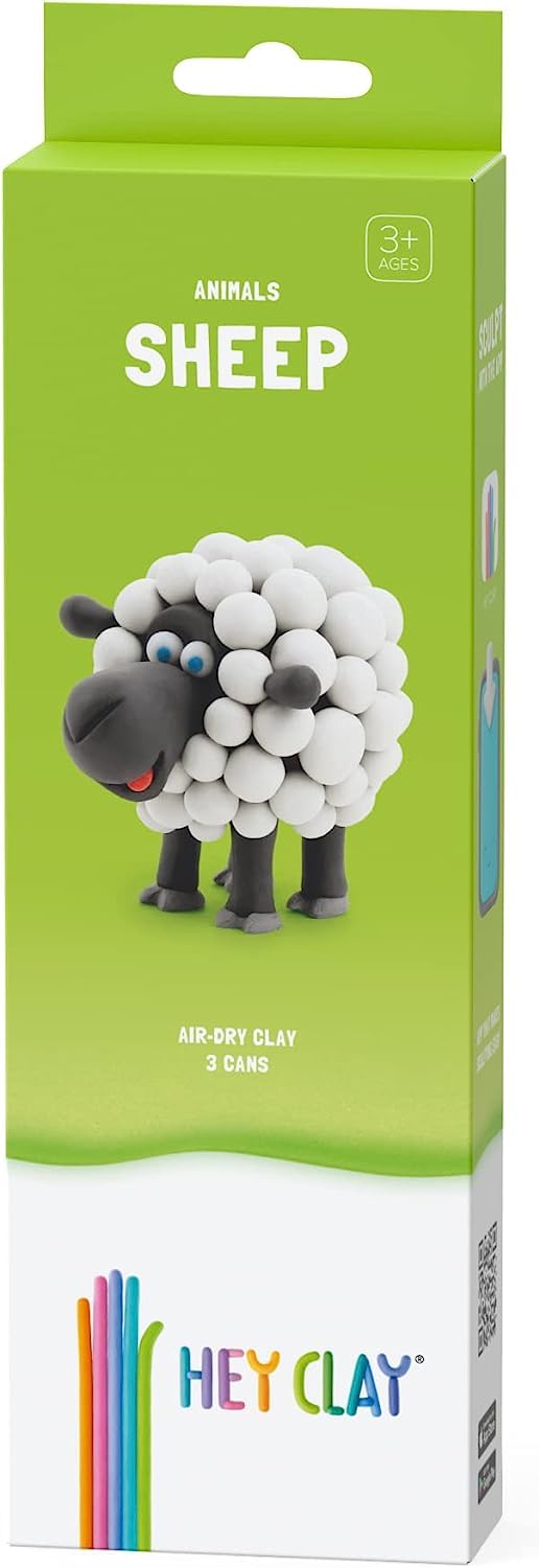 Hey Clay Animals - Claymate Sheep - Colorful Modeling Air Dry Clay for Kids 3+ - Air-Drying Clay Kit 3 Cans with Fun Interactive App