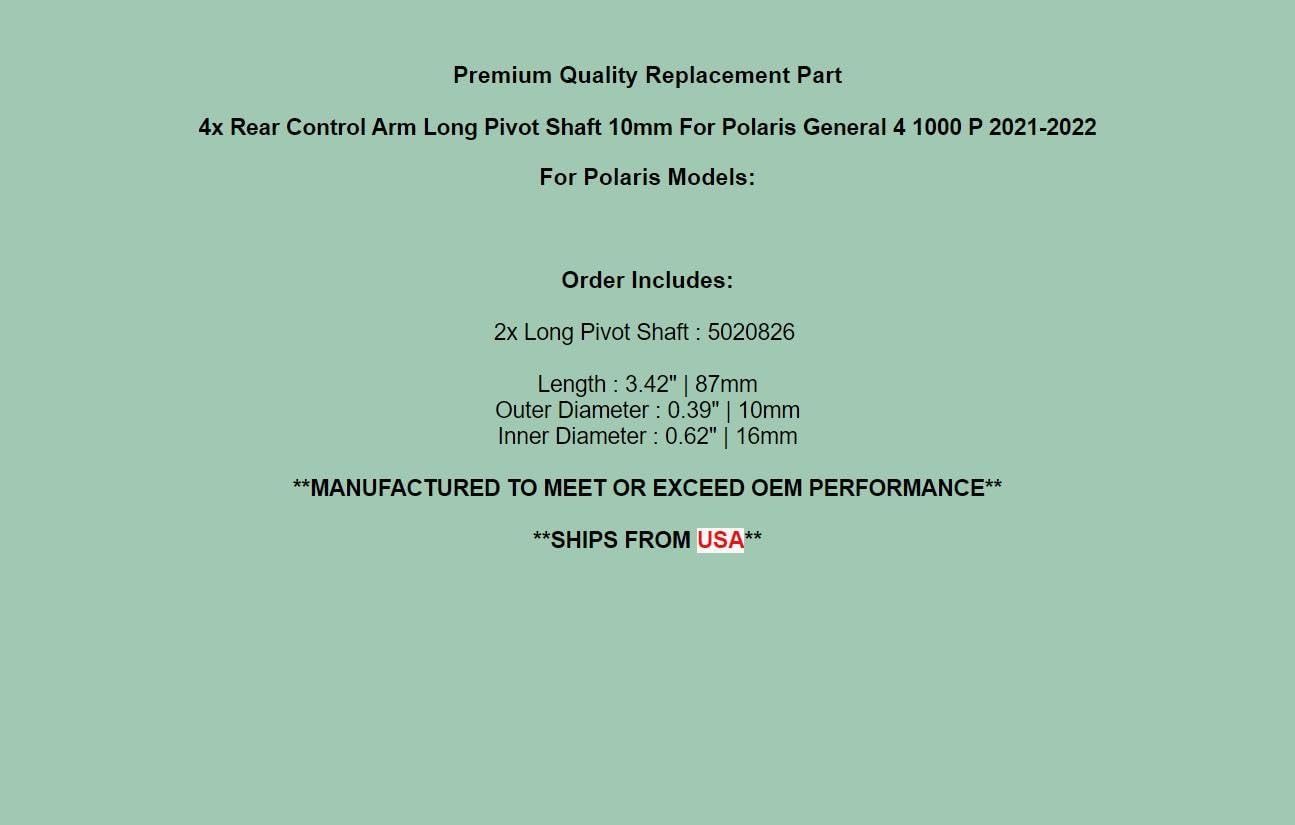 Replacement 4x Rear A-Arm A Arm Long Pivot Shaft 10mm For Polaris General 4 1000 P 2021-2022