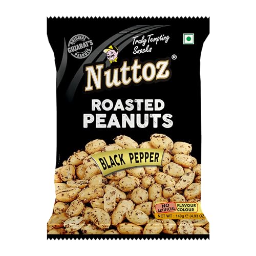 Image of Nuttoz Roasted Peanut Black Pepper - Pack of 2 (140gm each) | Jumbo Roasted Moongfali | Non Fried Ready to Eat Healthy Snack | Crunchy Snack and Namkeen