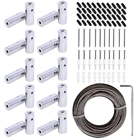 Green Wall Wire Trellis Hubs Wall Mount Stainless Steel Hubs(20pcs) with 30m/98.5Ft 1/8" Wire Rope Cable Wire Trellis Kit Vine Trellis for Climbing Plants Cover