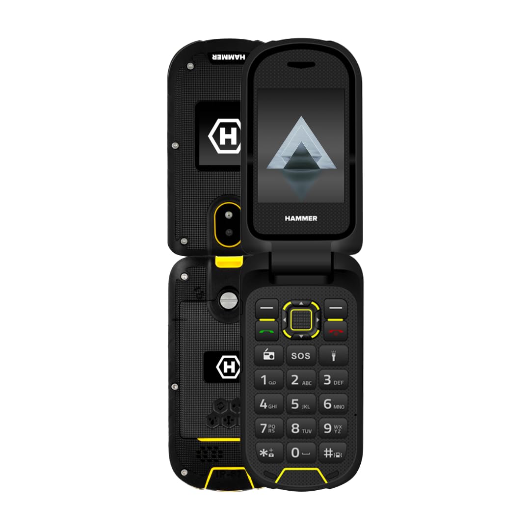Flip Phone Folding Mobile Phone Hammer DIG LTE 4G Robust, 2 Screens, Simlock-Free, Dual SIM, No Contract, 1200 mAh, 4G/LTE, Waterproof IP68