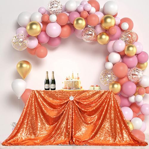 PartyDelight Sequin Tablecloth 50x80 Inch Rectangle Orange Tablecloth Glitter for Party Baby Shower Christmas Decorations by PartyDelight - Used condition - US$16.14