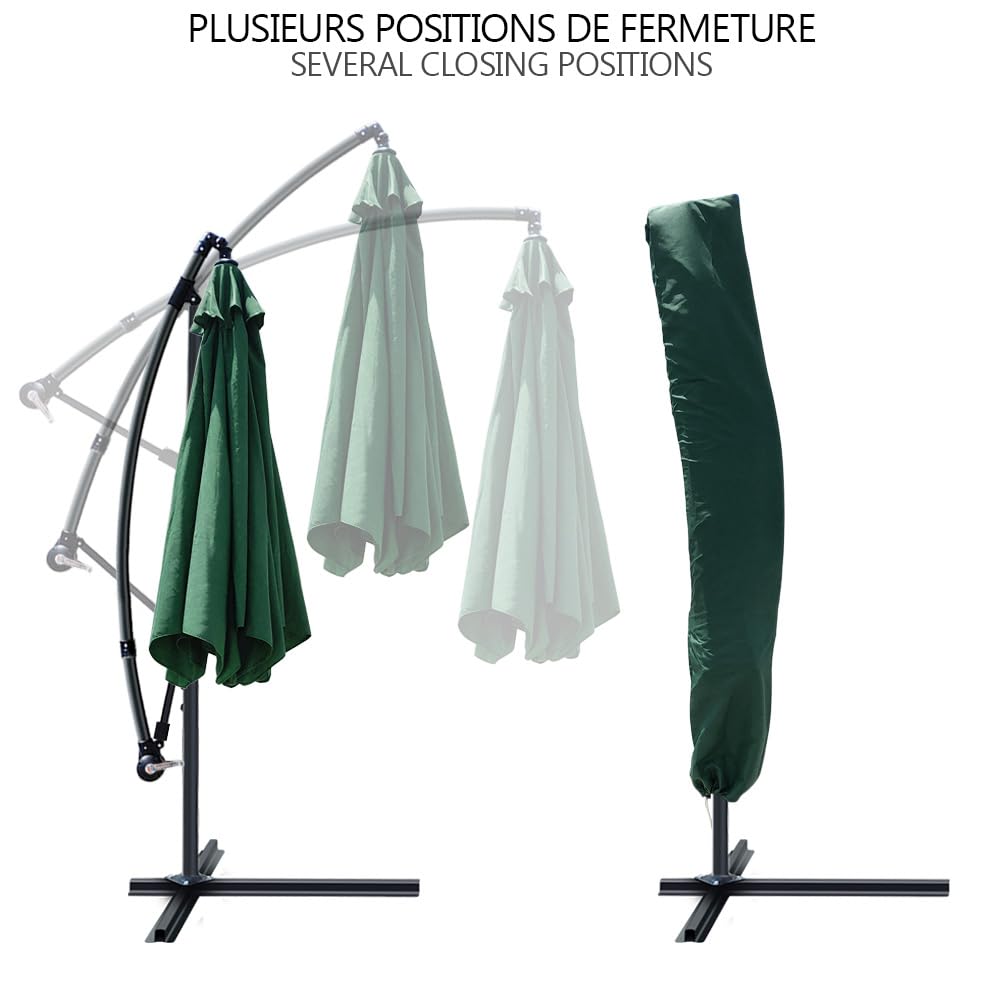 VOUNOT® 300 cm Parasol Excentrico, Sombrilla de Jardín con Manivela y Funda Protectora, Protección UV, Verde Oscuro