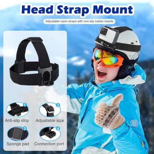 Image of Head Strap Mount with Phone Holder for GoPro Hero 13 /12 /11 /10 /9 /8, DJI Osmo Action 5 /4 /3, Insta360 X5 /X4 /X3, Universal Smartphone Head Mount for POV Recording, Vlogging & Cycling
