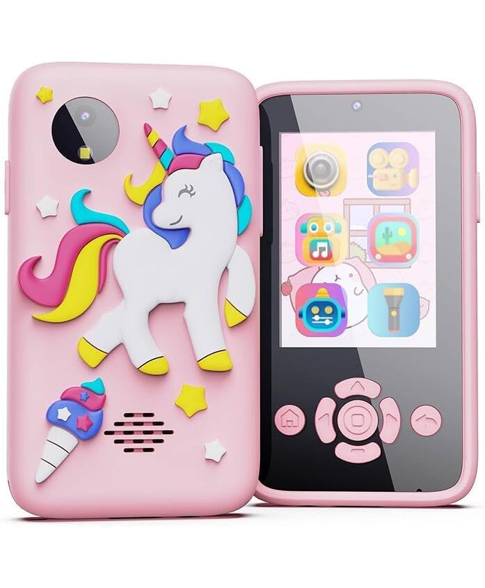 Image of Plastic Kids Smartphone Toy with MP3 Music Player Bumper Back Case Dual Camera for Selfies in-Built Games 2.4 inch Screen 8MP Camera Toys for Boys & Girls (Pink Uni)