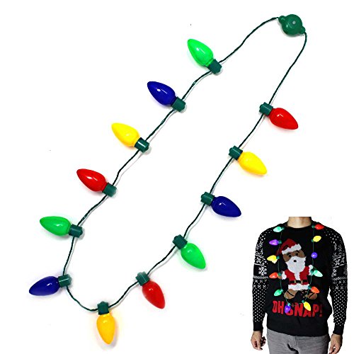 JOYIN Toy LED Christmas Bulb Necklace Light Up Party Favors 12 LED Bulbs (1 Pack)