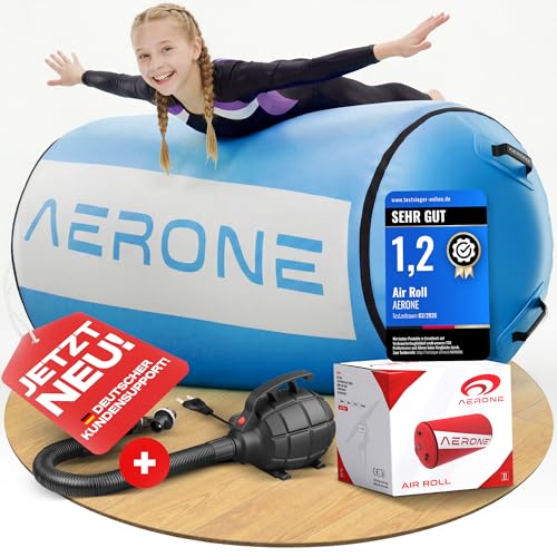 AERONE Air Roll Aufblasbare Turnrolle inkl. Pumpe & Tasche 120x75cm Blau
