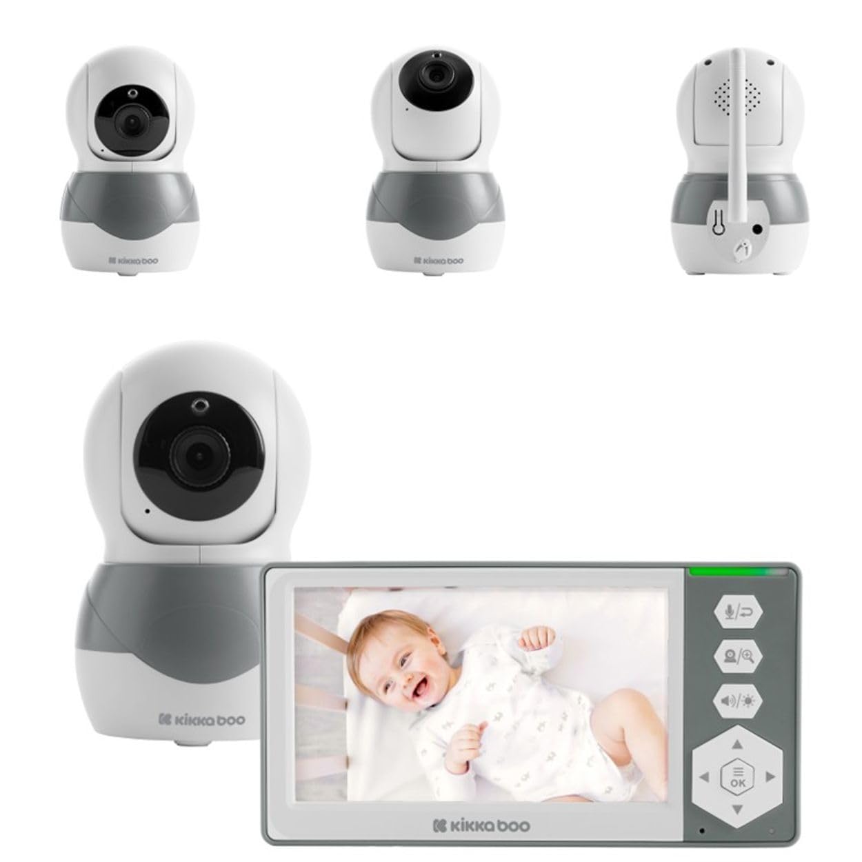 Kikka Boo, babyphone Ady Pantalla de 4,3 pulgadas Modo ECO Cunas Visión Nocturna, Colores: Gris
