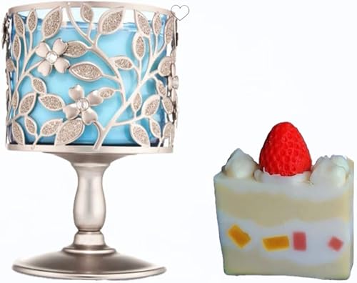 White Barn -Bath & Body Works-Dogwood Pedestal Portavelas de 3 mechas y jabón de pastel de fresa natural