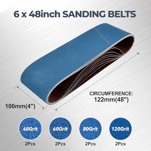 6 x 48 inch zirconia sanding belts 8pcs 2 each of 406080120 assorted grits belt sander sanding belt for knife blade sharpening metal polishing derusting woodworking