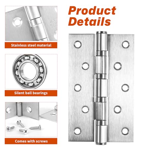 8 Stück Scharniere Klappbar, 100x73x2mm Schwerlastscharnier Edelstahl Schwerlast Scharnier Kugellager Türscharnier Scharnierband mit Schrauben für Holztüren Gartentor Innen Außen