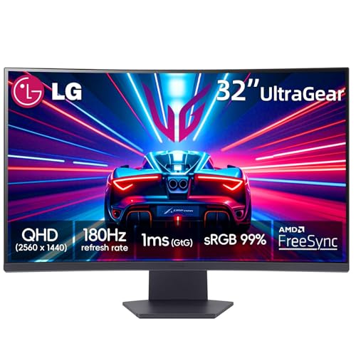 Image of LG 32 Inch Ultragear QHD 1440P Curved Gaming Monitor, 180Hz, 1ms, 1000R, Widescreen, AMD FreeSync, HDR10, Black Stabilizer, sRGB 99%, DisplayPort & HDMI, Borderless Design, Tilt Adjustment, Black