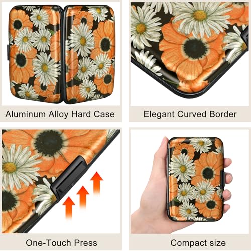 Image of ELFISH Mini RFID Aluminum Wallet Credit Cards Holder Business Card Case Metal ID Case for Men Women(Chamomile)