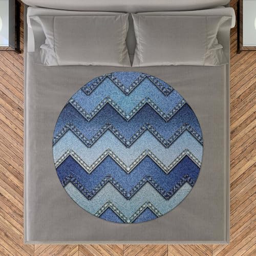 Couverture ronde flanelle denim bleu plaid 150 cm pour canapé - 8