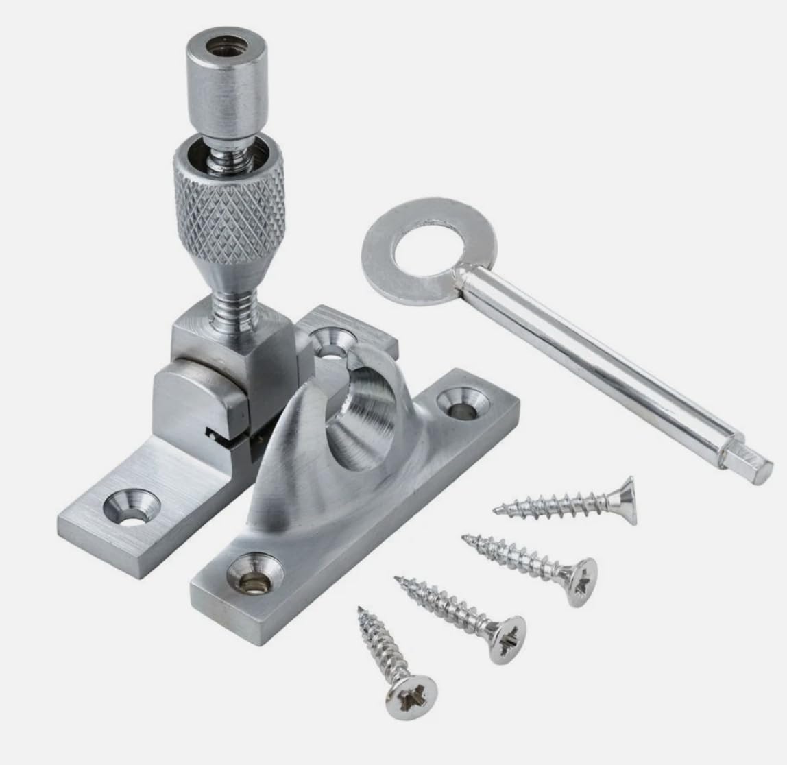 Sash Window Fastener – Mini, Locking (Satin Chrome)