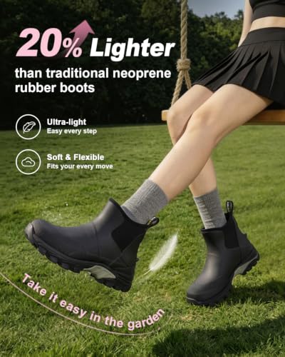 Image of Kalkal Women's Rubber Boots Waterproof Fishing Deck Boots with Shock Absorption Sports Sole, Ankle Rain Mud Boots for Outdoor Garden Chore
