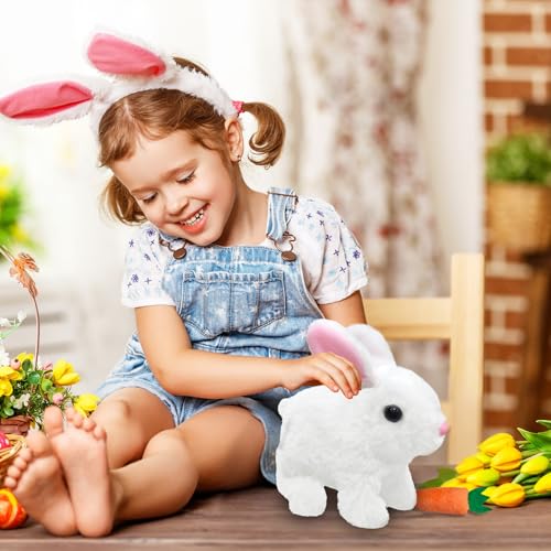donciety interaktives Kaninchen Spielzeug, Realistisches Hasenspielzeug, Kuscheltier Hase Hüpfendes Kaninchen My Realistic Toy Ostergeschenke Für Kinder, Jungen, Mädchen (Weiß)