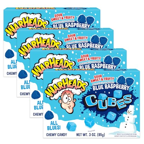 Impact Confections - WARHEADS Winter Blue Raspberry Cubes - 3.0 oz Theater Box - 4 pack