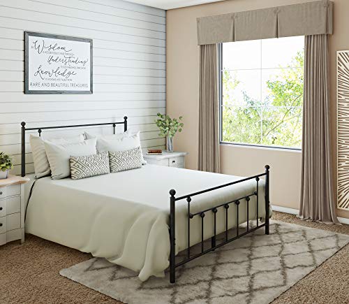 Ambee21 Victorian Queen Metal Bed Frame With Headboard And Footboard Platform/Wrought Iron/Heavy Duty/Solid Sturdy Metal Slat/Black/No Box Spring Needed/Mattress Foundation/Under Bed Storage #TOP2