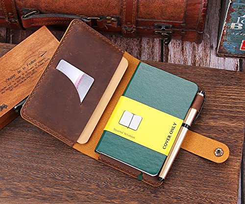 Image of Leather Journal Cover for 3.5 inchx5.5 inch Hardcover Notebook, Rustic Handmade Leather Notebook Cover Compatible with Moleskine Pocket Size Hardcover Notebook,Brown