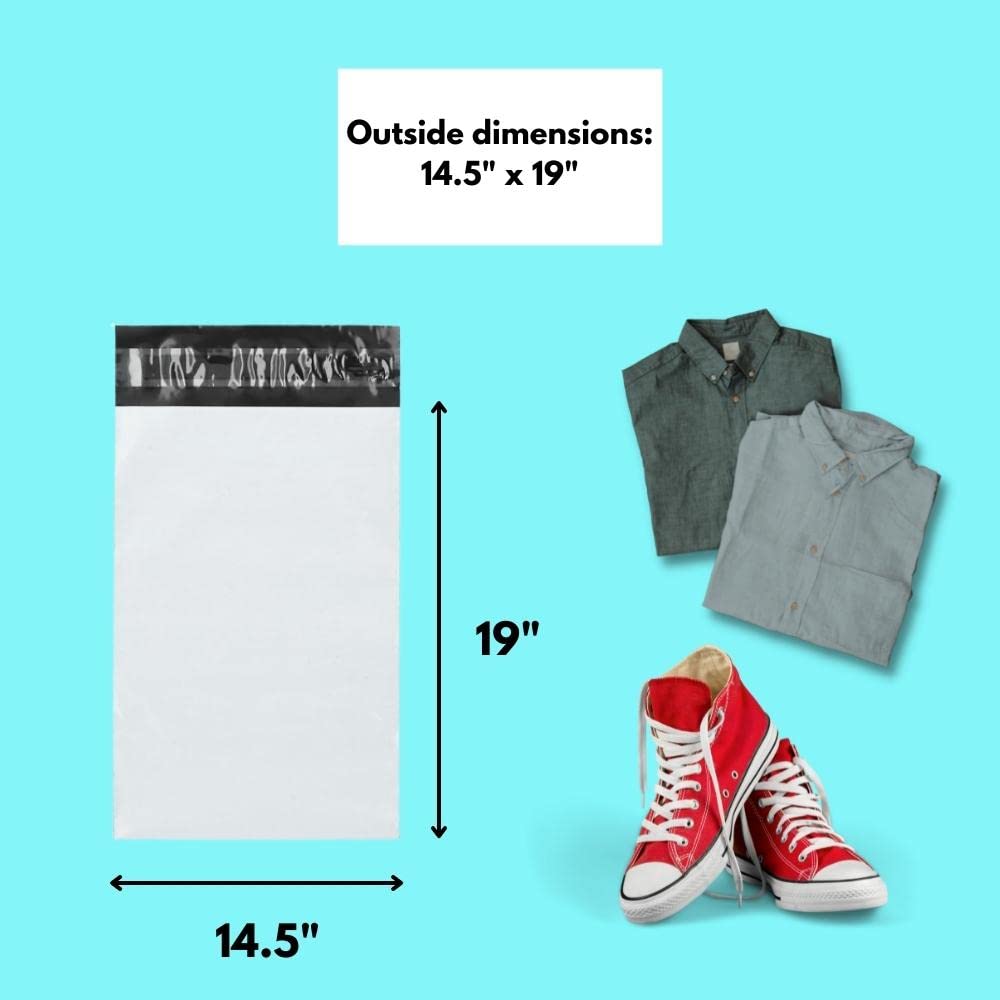 PSBM Poly Mailers, 14.5x19 Inch, 100 Pack, 2 Mil Thick, Shipping Envelope Mailers, White/Grey, Self Seal and Peel Strip