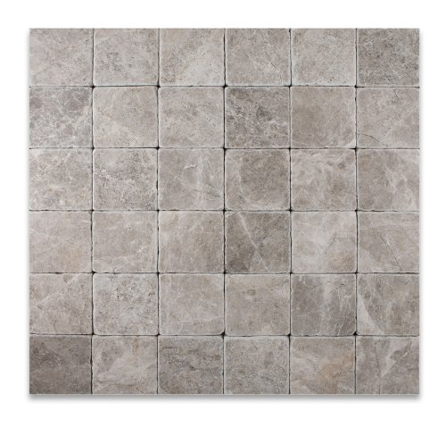 Silverado Gray 4X4 Marble Tumbled Mosaic Tile #TOP3