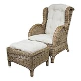 korbsessel rund Maße: Sessel B/T/H: 61,5/76/102,5 cm, Hocker B/T/H 52,5/42/31,5 cm