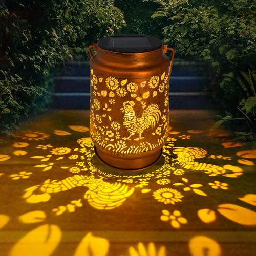 OFEWPAGA Birthday Gifts for Women Mom Grandma, Chicken Solar Lanterns Outdoor Waterproof, Hanging Solar Lights for Yard Patio Lawn Garden Decor