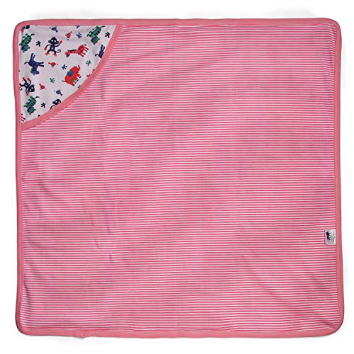 Image of pom-pom SWEET HEARTS Cotton Hooded Swaddle Wrapper for New Born Baby | Two Layer Wrapper /Blanket /Receiving Blanket | Soft, Lightweight & Travel Friendly - (0-9 Months) - Animal Striped Print - Pink