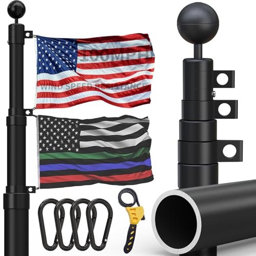 KBLOONG 30FT Telescoping Flag Pole Kit – 11 Gauge Black Aluminum for Outside House In-Ground or