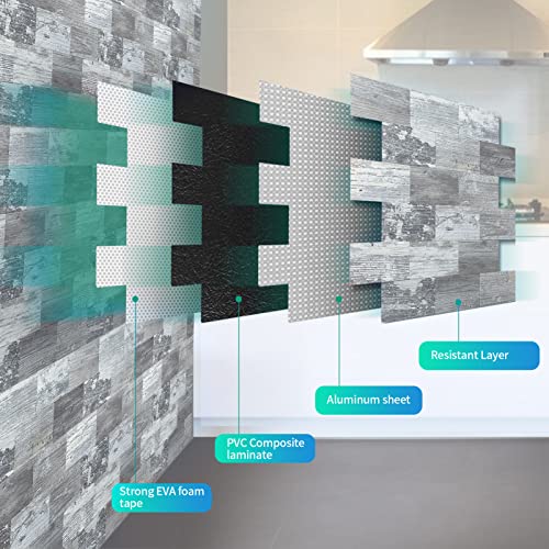 10-Pack Peel And Stick Tile Backsplash 11.3"X11.5" Pvc Wall Tiles, Stick On Backsplash For Kitchen, Bathroom Tile, Fireplace Décor, Laundry Table, Stair Decals In Light Rustic #TOP4