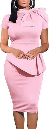 TOPONSKY Women Peplum Bow Club Ruffle Pencil Party Cocktail Formal Dress