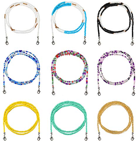 SHIWE 9PCS Bead Eyeglass Lanyard for Women Men Colorful Beaded Eyeglass Holder Chain Eyeglass Necklace Strap Chains Anti-lost Leash