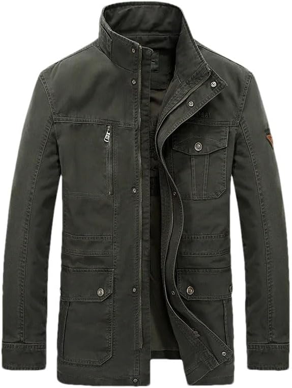Men Cotton Autumn Outwear Mid-Long Coat Male Multi-Pockets Fashion Outerwear