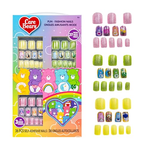 Care Bears 36 pcs Press on Nails for Kids | Pre-Glued & Fake Nails with Nail File for Girls | Birthday Gifts for Ages 6+ by Townley Girl