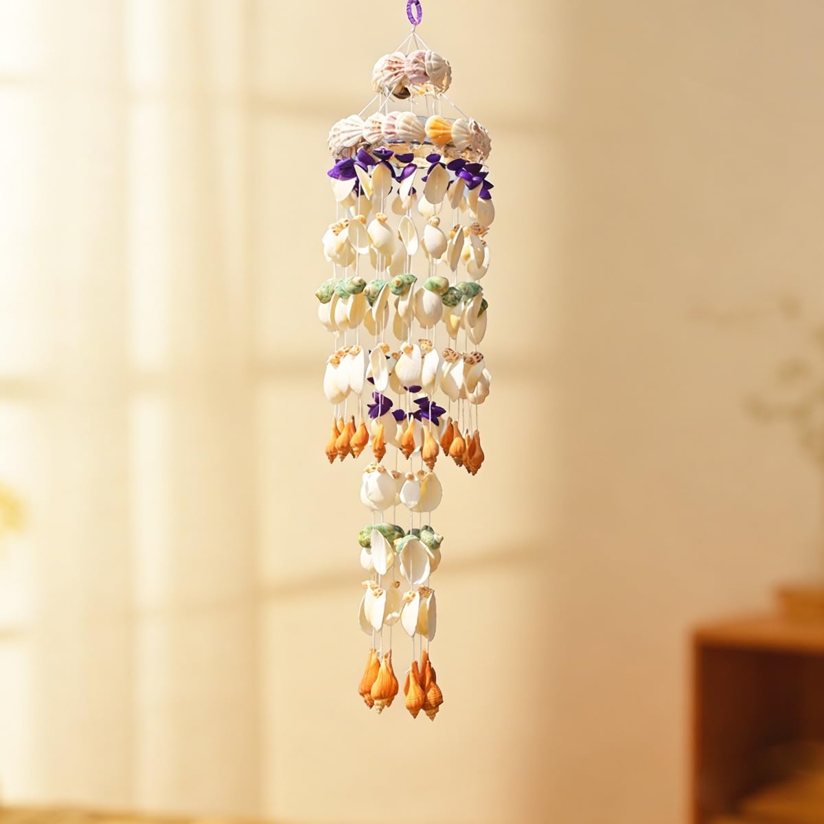Wind Chimes for Outdoors, 80cm Seashell & Conch Wind Chime, Handmade Hanging Ornament with Soothing Sound, Indoor Decor for Bedroom, Living Room, Balcony (purple)