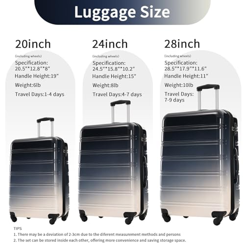 Gradient Color Hardshell Luggage Set - 3 Piece Expandable Suitcase with Wheels & Lock - Lightweight Travel Bags (20", 24", 28")2