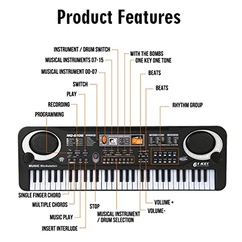 Clavier Piano 61 Clé Musique Clavier Électronique Piano Organ Numérique avec Microphone - Les Beatles, Paul McCartney, John Lennon, RIngo Starr, George Harrison Clavier Piano 61 Clé Musique Clavier Électronique Piano Organ Numérique avec Microphone – Image 3