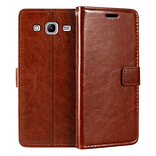 Shantime Leather Case Compatible with Samsung Galaxy Mega 5.8 I9150, Business Design Magnetic Flip Cover with 3 Card Slots, Photo Frame, and Hidden Wallet(Brown)