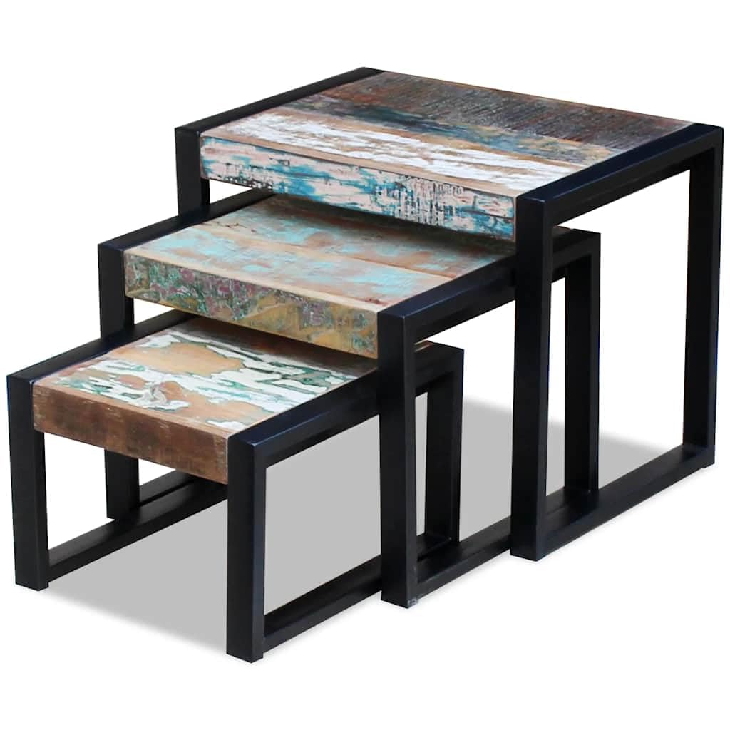 vidaXL Set de 3 Mesas Auxiliares Anidadas Madera Maciza Reciclada Mesita Nido