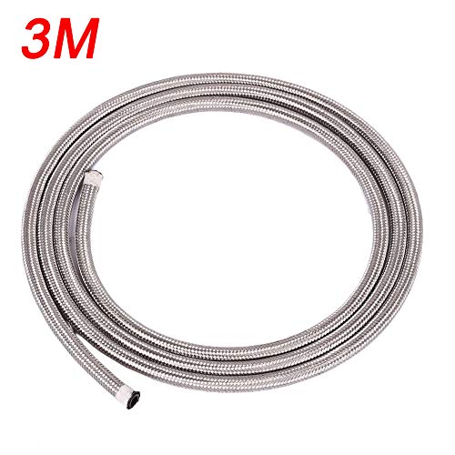 PetHot Stainless Steel Braided Fuel Hose Line Oil Petrol Silver 3 Meter