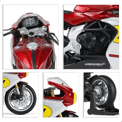 Image of 1 /12 Motorcycle Model Toy for MV Agusta Superveloce AGO Alloy Die-cast Motorcycle Model for Welly No Assembly Required Mini Racing Moto Collection Gift for Adult (Red)