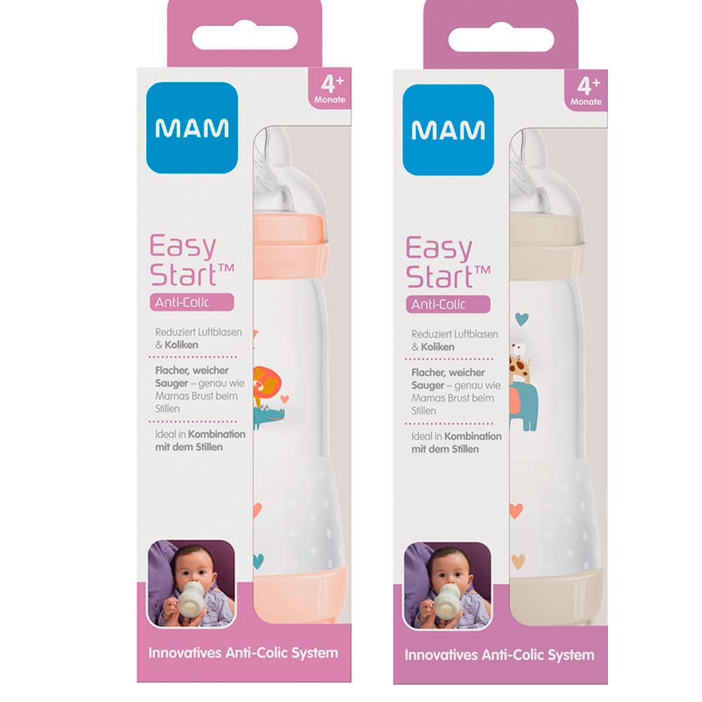 MAM Biberon anti-colique 260 ml Lot de 6 Girl Mix inclus tétine taille 1 à partir de naissance Mam Lingettes hygiéniques, Lot de 24 gratuit