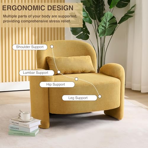 Image of LOULENS Accent Chair Set of 2, Modern Linen Fabric Lounge Armchair for Living Room, Upholstered Comfy Reading Single Sofa Chair for Bedroom, Waiting Room, Corner, Office, Yellow