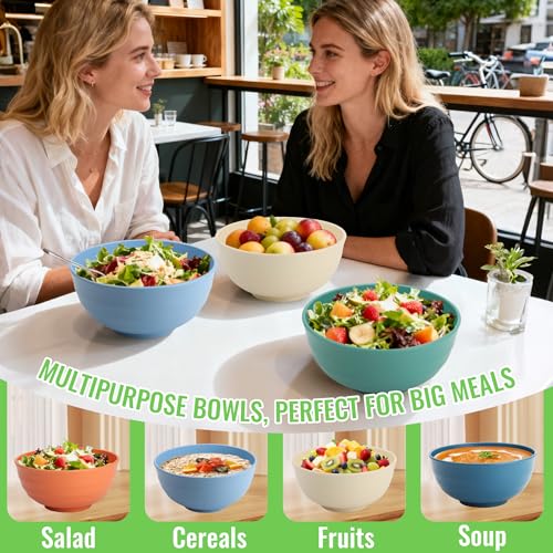 Image of Wheat Straw Bowls 60 OZ, Unbreakable Large Salad Bowl Set of 6, Microwave and Dishwasher Safe Big Bowls for Kitchen, Camping, Picnic, RV, Serving Bowl Set for Ramen, Cereal, Soup - Multi