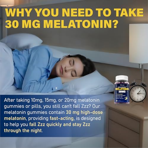 Image of Melatonin Gummies 30mg for Adults: Maximum Strength Melatonin Supplement with L-Theanine, Ashwagandha, MSM, Vitamin D3 & Zinc - Non-Habit Forming, Natural Mixed Berry Flavor 60 Count (Pack of 2)