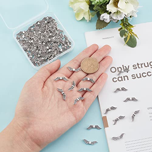 SUNNYCLUE 1 Box 100Pcs Angel Wing Beads Christmas Tibetan Style Alloy Wing Charms Fairy Angels Spacer Beads for jewellery Making Bracelet Earrings Necklace Women Adults DIY Craft Gift - Image 3