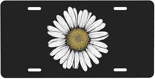 Placa de matrícula retro con margaritas, placa decorativa delantera de automóvil, matrícula de aluminio novedosa placa de metal para mujeres y